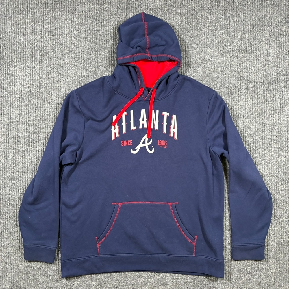 Atlanta Braves Hoodie Mens‎ 2XL Navy Red Fleece Fanatics MLB Pullover Sweatshirt